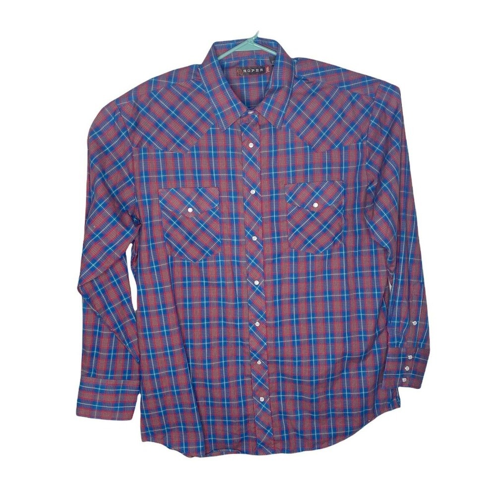 Roper Mens Long Sleeve Pearl Snap Western Shirt Size xl Red plaid